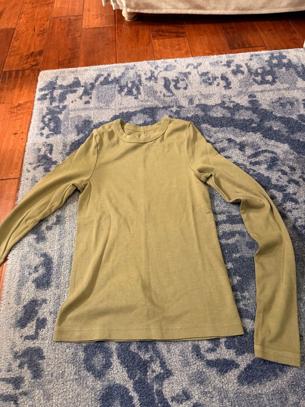 Enza Costa 100% Pima Cotton long sleeve olive green top,